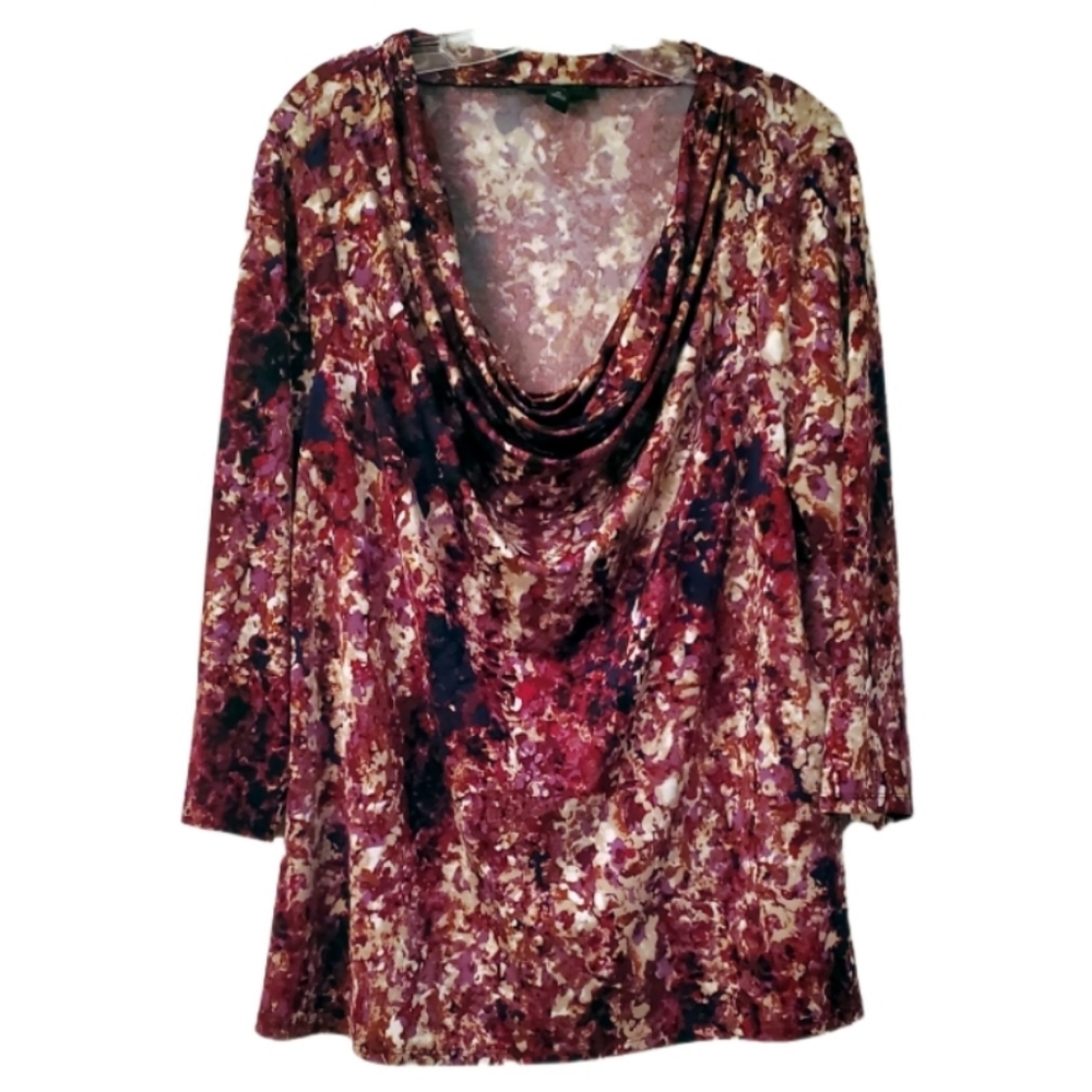Dana Buchman Women Pink Purple Red Stretchy Cowl neck blouse 1x